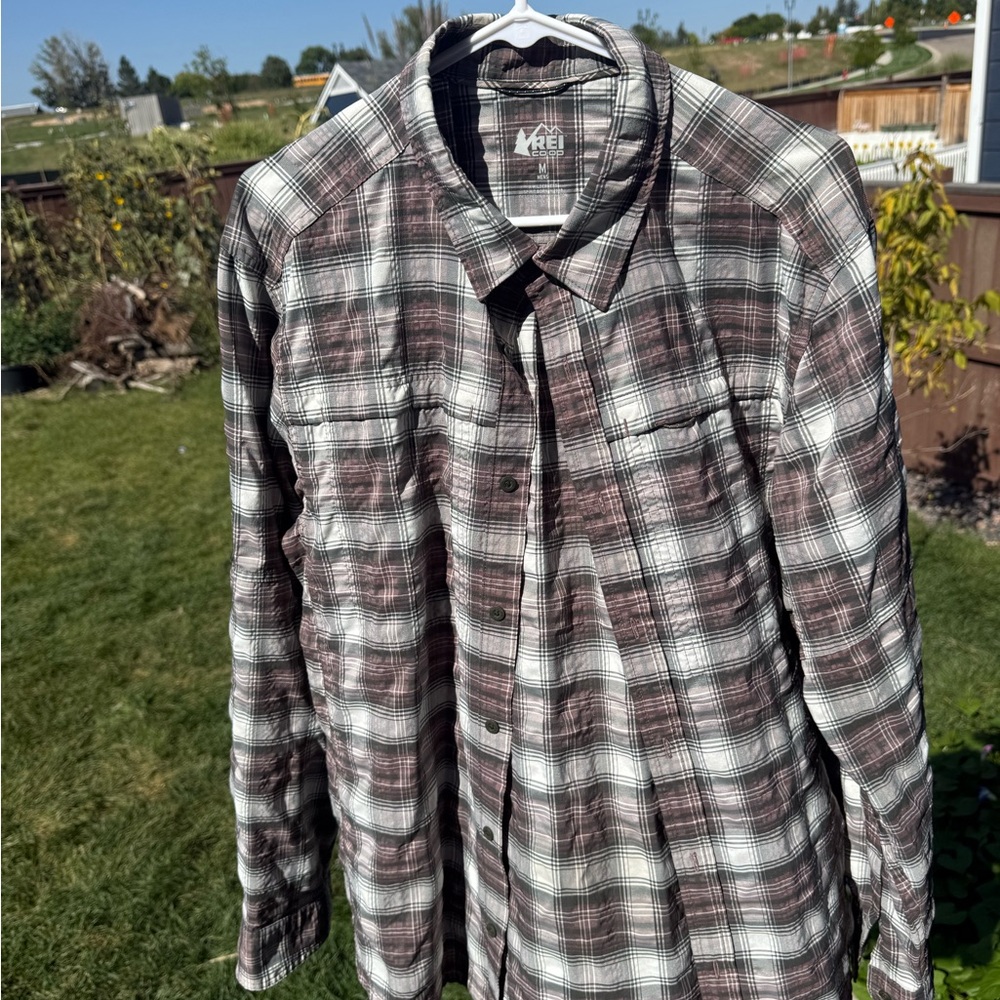 REI Brown and White Plaid Shirt